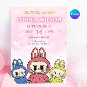 Editable Labubu Birthday Invitation| Labubu Birthday Party| Labubu Birthday Card| Labubu Monsters Theme Party| Editable Canva Template