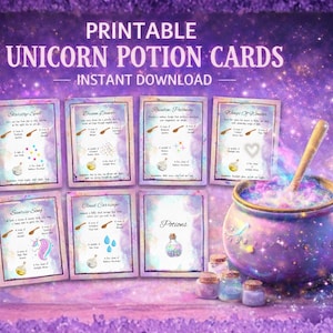 Tarjetas de pociones de unicornios para imprimir / Actividad de unicornios para niños / Kit de pociones mágicas / Juego sensorial / Descarga instantánea