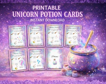 Unicon-drankkaarten afdrukbaar | Eenhoornactiviteit voor kinderen | Toverdrankset | Zintuiglijk spel | Direct downloaden