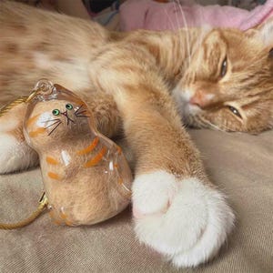 Cute Cat Fur Keepsake Keychain – Memorial Cat Hair Capsule Gift – Personalized Pet Loss Gift – Handcrafted Cute Cat Bag Charm