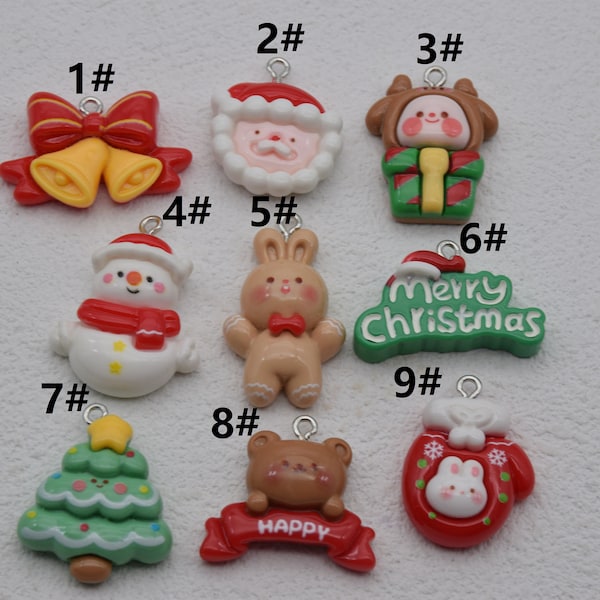 10 Resin Adorable Christmas Serious Charms Earring Necklace Bracelet Bead Pendants DIY Jewelry Decoden Cabochon Keychain Accessories