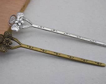 2 Metal Hair Sticks,Heart Flower Hair Sticks,Flower Hair Pins,Floral Hair Stick,Metal Hair Pins,Metal Hair Picks ,Metal Hair Clips,16cm