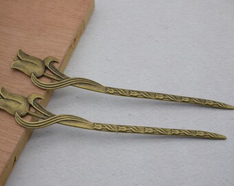 2 Metal Hair Sticks,Flower Hair Sticks,Flower Hair Pins,Floral Hair Stick,Metal Hair Pins,Metal Hair Picks ,Metal Hair Clips,16cm