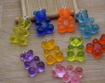 20 gummy bear with eyehook,resin slime cabochons,kawaii charms pendants ornaments,plastic scrapbook DIY crafts,31x19mm