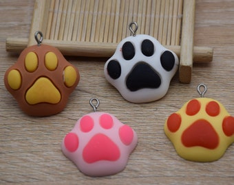 10 Resin Adorable Bear Paw Animal Charm Earring Necklace Bracelet Bead Pendants DIY Jewelry Decoden Cabochon Keychain Accessories 32x29mm