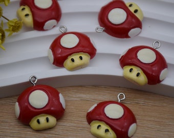 10 Resin Adorable Mushroom Charms Earring Necklace Bracelet Bead Pendants DIY Jewelry Decoden Cabochon Keychain Accessories 25x24mm