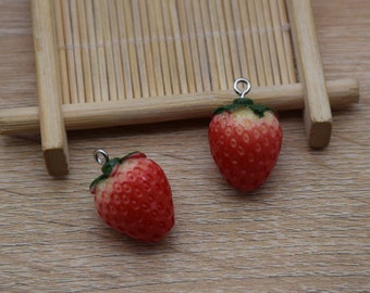 10 Resin Adorable Strawberry Fruit Charms Earring Necklace Bracelet Bead Pendants DIY Jewelry Decoden Cabochon Keychain Accessories 24x16mm