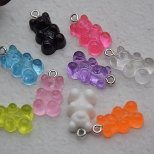 20 gummy bear with eyehook,resin slime cabochons,kawaii charms pendants ornaments,plastic scrapbook DIY crafts,20x11mm