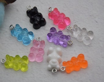 20 gummy bear with eyehook,resin slime cabochons,kawaii charms pendants ornaments,plastic scrapbook DIY crafts,20x11mm