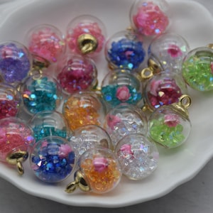 10 Round Glass Globe Charm,Crystal Glass Ball Vials With Confetti Ball,Bracelet Necklace Key Chain Charm Pendants,21mmx16mm