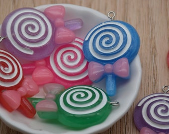 10 Resin Adorable Lollipop Candy Charm Earring Necklace Bracelet Bead Pendants DIY Jewelry Decoden Cabochon Keychain Accessories 45x29mm