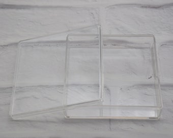 2 stuks vierkante doorzichtige plastic doos, transparante doos, containerdoos, dekseldoos, decoratiedoos, plastic koffers, opbergdoos, 95 mm x 95 mm x 25 mm (hoogte) AB93