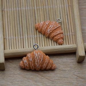 10 Resin Adorable Croissant Bread Food Charm Earring Necklace Bracelet Bead Pendants DIY Jewelry Decoden Cabochon Keychain Supplies 25x19mm