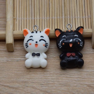 10 Resin Adorable Cat Animal Charms Earring Necklace Bracelet Bead Pendants DIY Jewelry Decoden Cabochon Keychain Accessories 30x19mm