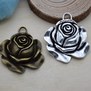 Metal Rose Flower Pendant,Charm For Jewelry Making,DIY Craft Supplies,Necklace Bracelet Earring Decoration Ornament,Design Embellishment