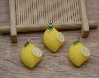 10 Resina Adorable Limón Frutas Encantos Pendientes Collar Pulsera Cuentas Colgantes DIY Joyería Decoden Cabochon Llavero Accesorios 27x17mm
