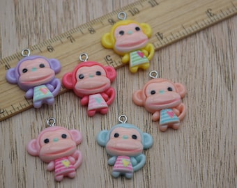 10 Resin Adorable Monkey Animal Charms Earring Necklace Bracelet Bead Pendants DIY Jewelry Decoden Cabochon Keychain Accessories 28x23mm