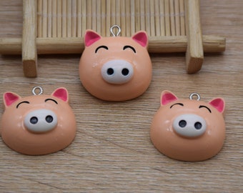 10 Resin Adorable Pig Animal Charms Earring Necklace Bracelet Bead Pendants DIY Jewelry Decoden Cabochon Keychain Accessories 26x26mm