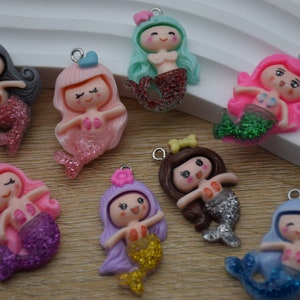 10 Resin Adorable Mermaid Princess Charms Earring Necklace Bracelet Bead Pendants DIY Jewelry Decoden Cabochon Keychain Accessories 35x20mm