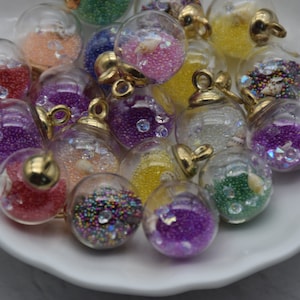 10 Round Glass Globe Charm,Crystal Glass Ball Vials With Confetti Ball,Bracelet Necklace Key Chain Charm Pendants,21mmx16mm