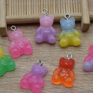 20 gummy bear with eyehook,resin slime cabochons,kawaii charms pendants ornaments,plastic scrapbook DIY crafts,25x15mm