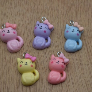 10 Resin Adorable Cat Animal Charms Earring Necklace Bracelet Bead Pendants DIY Jewelry Decoden Cabochon Keychain Accessories 23x13mm