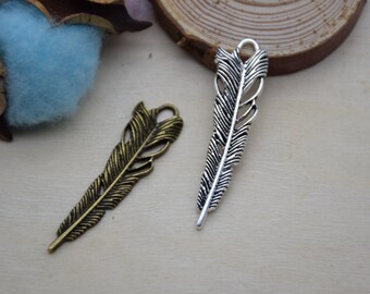 10 pieces 44mmx11mm metal feather wing charm/pendant for jewelry