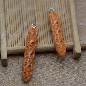 10 Resin Adorable Baguette Bread Food Charm Earring Necklace Bracelet Bead Pendants DIY Jewelry Decoden Cabochon Keychain Supplies 48x9mm