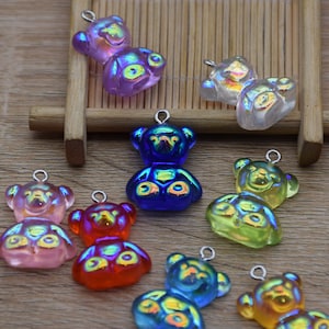 12 gummy bear with eyehook,resin slime cabochons,kawaii charms pendants ornaments,plastic scrapbook DIY crafts,25x18mm