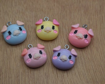 10 Resin Adorable Pig Animal Charms Earring Necklace Bracelet Bead Pendants DIY Jewelry Decoden Cabochon Keychain Accessories 21x19mm