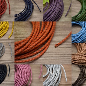 5Meters 3mm Round Braided Leather Cord,Genuine Leather Cord,Leather String Cord,Bracelet Cord,Necklace Cord,Jewelry Making Cord