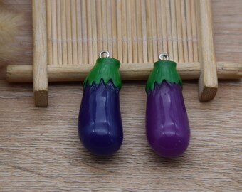 10 Resin Adorable Eggplant Charms Earring Necklace Bracelet Bead Pendants DIY Jewelry Decoden Cabochon Keychain Accessories 38x15mm