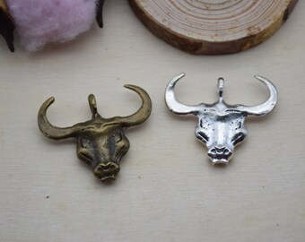 Gold Bull's Head Charm Pendant - 10k Solid Gold, Ox/Cattle Charm, No Gemstone - View #10