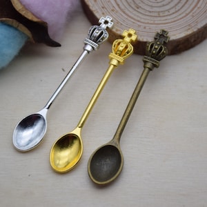 10 pieces 60mmx11mm metal crown spoon/soup spoon/food spoon charm/pendant for jewelry