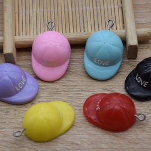 10 baseball cap with eyehook,kawaii charms pendants ornaments,plastic scrapbook DIY crafts,29x19mm