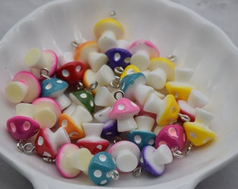 20 Resin Adorable Mushroom Food Charms Earring Necklace Bracelet Bead Pendants DIY Jewelry Decoden Cabochon Keychain Accessories 16x11mm