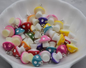 20 Resin Adorable Mushroom Food Charms Earring Necklace Bracelet Bead Pendants DIY Jewelry Decoden Cabochon Keychain Accessories 16x11mm