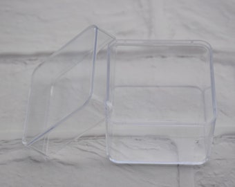 2 stuks vierkante doorzichtige plastic doos, transparante doos, containerdoos, dekseldoos, decoratiedoos, plastic koffers, opbergdoos, 56 mm x 56 mm x 50 mm (hoogte) AB84