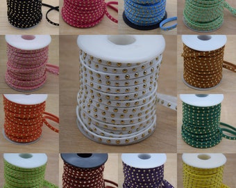 Assorted Colors 20Yard 5mmx2mm Flat Faux Suede Leather Cord, DIY Cord Supplies, Faux Suede Lace,Gold Studded Rivet