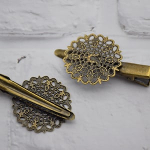 10 hair clip,antique bronze filigree snowflake alligator hair clip with teeth,blank hair barrette clip,hair accessory,hair findings