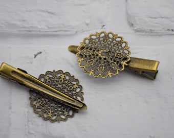 10 hair clip,antique bronze filigree snowflake alligator hair clip with teeth,blank hair barrette clip,hair accessory,hair findings