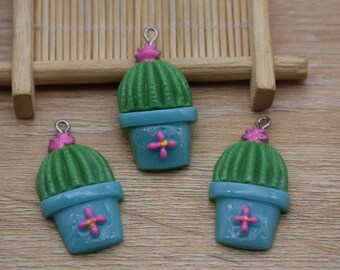 10 Resin Adorable Cactus Cacti Charms Earring Necklace Bracelet Bead Pendants DIY Jewelry Decoden Cabochon Keychain Accessories 37x19mm