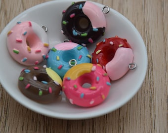 10 Resin Adorable Donut Charm Earring Necklace Bracelet Bead Pendants DIY Jewelry Decoden Cabochon Keychain Accessories 26x23mm