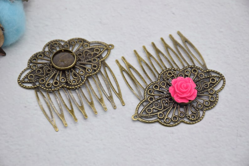 50pcs 56mmx55mm 8 teeth antique bronze hair comb with filigree,bridal hair comb,hair accessories,cabochon base,fit for 12mm cabochon