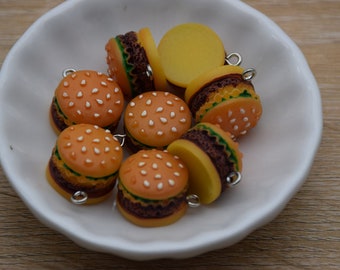 10 Resin Adorable Hamburger Food Charms Earring Necklace Bracelet Bead Pendants DIY Jewelry Decoden Cabochon Keychain Accessories 17x17mm