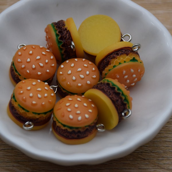 10 Resin Adorable Hamburger Food Charms Earring Necklace Bracelet Bead Pendants DIY Jewelry Decoden Cabochon Keychain Accessories 17x17mm