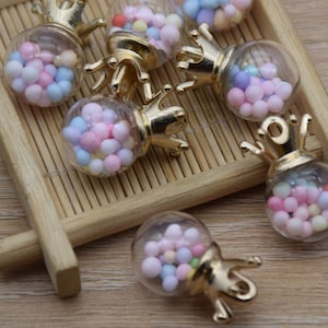 10 Round Glass Globe Charm,Crystal Glass Ball Vials With Confetti Ball,Bracelet Necklace Key Chain Charm Pendants,26mmx16mm