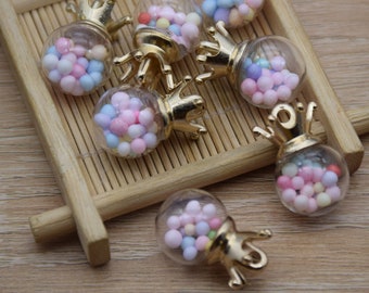 10 Round Glass Globe Charm,Crystal Glass Ball Vials With Confetti Ball,Bracelet Necklace Key Chain Charm Pendants,26mmx16mm