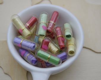 100 Kawaii Pill Capsule,Wish Faux Pill,Cute Blank Secrect Message Note In Pill,Happy Pills,Paper Message Scrolls,Pill Cabochon Bead Charms