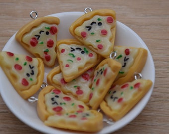 10 Resin Adorable Pizza Food Charms Earring Necklace Bracelet Bead Pendants DIY Jewelry Decoden Cabochon Keychain Accessories 29x23mm